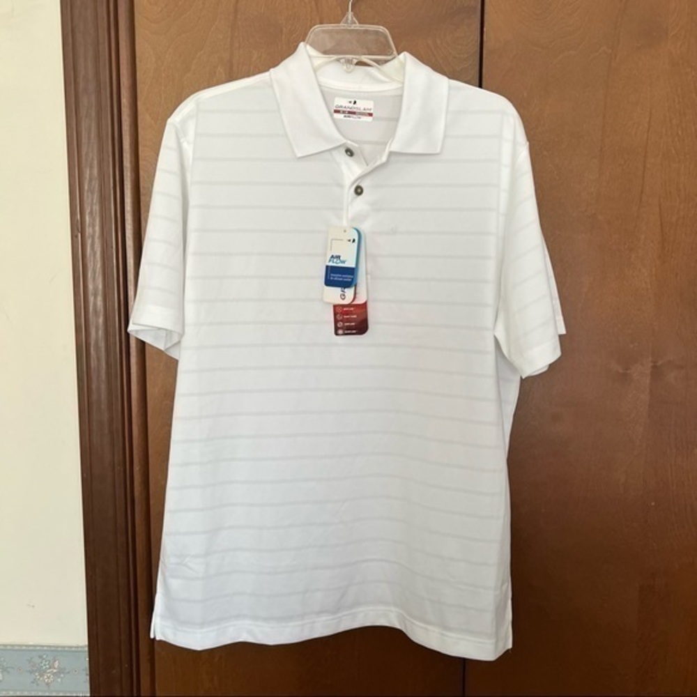 Grand Slam AirFlow White Sport Shirt  white on white stripe. Sz Med NWT❤️